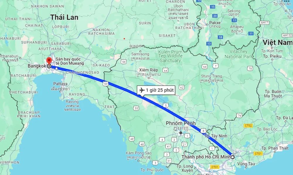 Ước tính thời gian bay từ Việt Nam sang Thái Lan