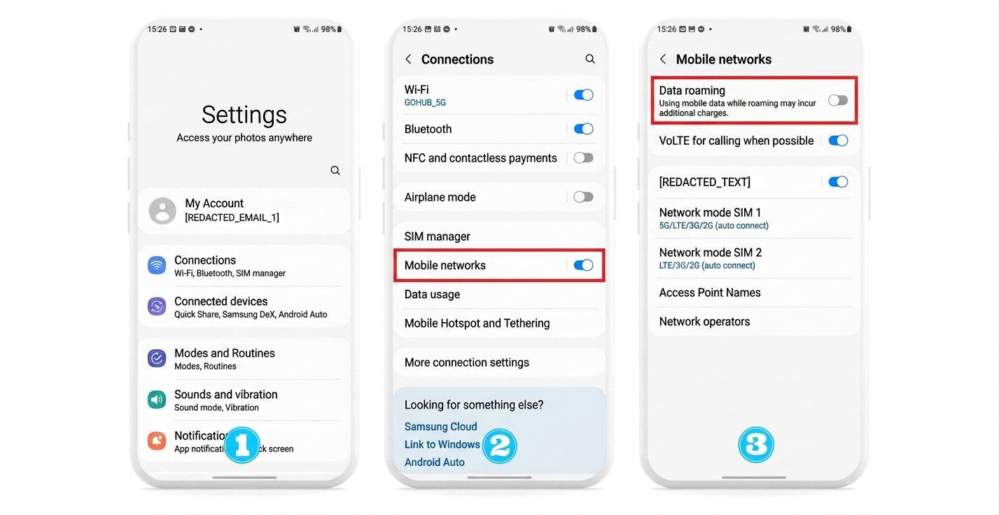 Steps to enable data roaming on Android